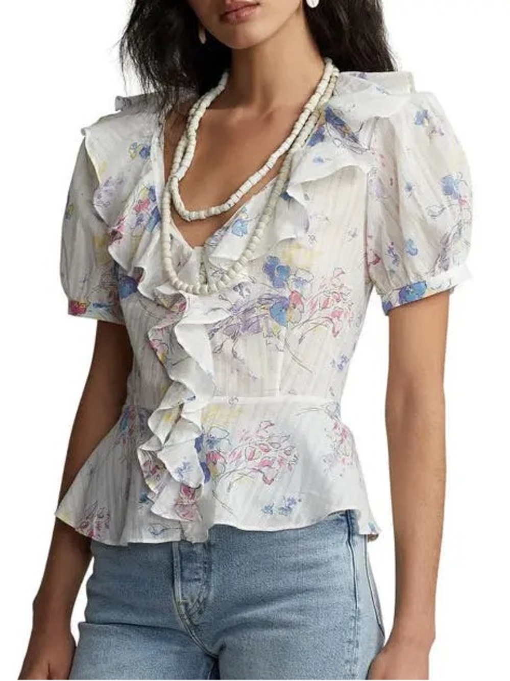 Ralph Lauren Ryle Ruffle Oyster Bay Floral Blouse NWT - Picture 1 of 8